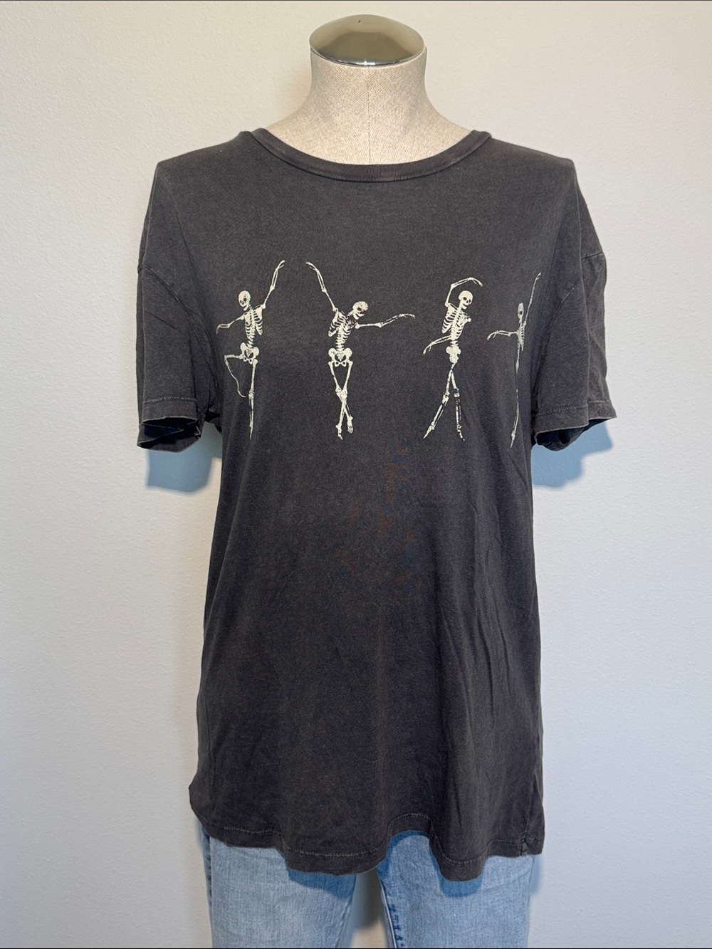 Women’s Charcoal Short Sleeve Tee with Dancing Skeletons